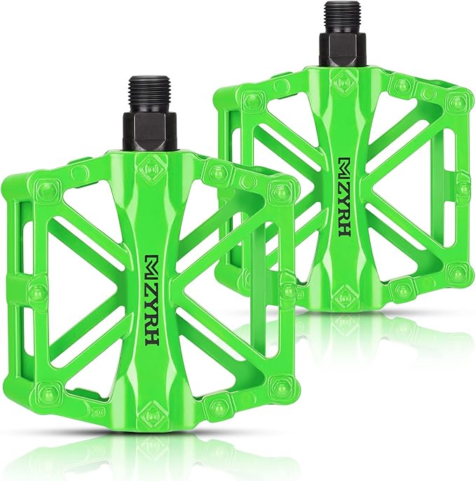 KEMIMOTO Mountain Bike Pedals MTB Bicycle Flat Pedals, 9/16'' CNC Aluminum Durable Sealed Bearings for Most Bikes BMX MTB Enduro Downhill Trail (Two Pack) (Green)