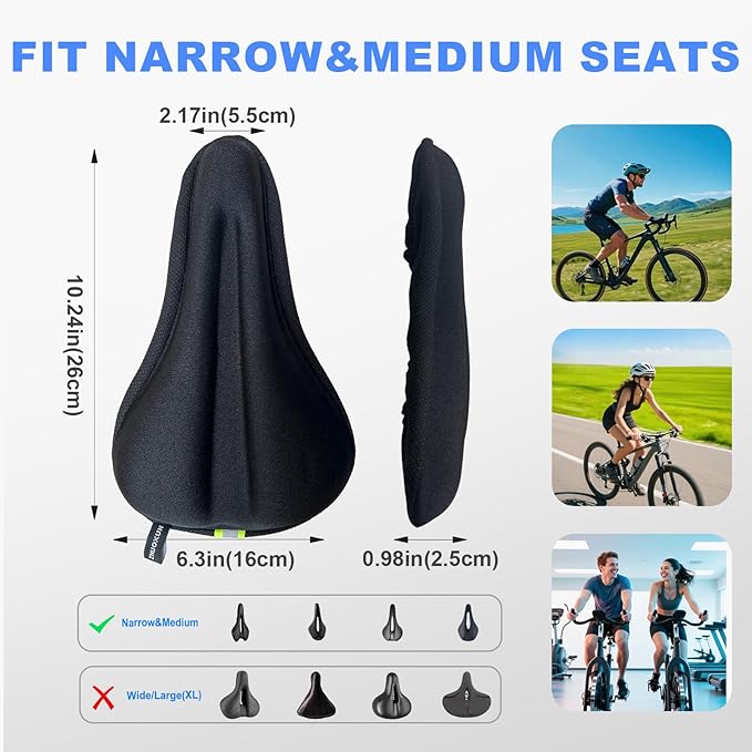 Bike Seat Cushion - Bike Seat Cover for Men & Women Comfort, Bike Cushion for Narrow Bike Seat, BMX, MTB & Road, Bicycle Seat Cushion Fit for Peloton, Spin and Stationary Bike, Indoor Outdoor Cycling