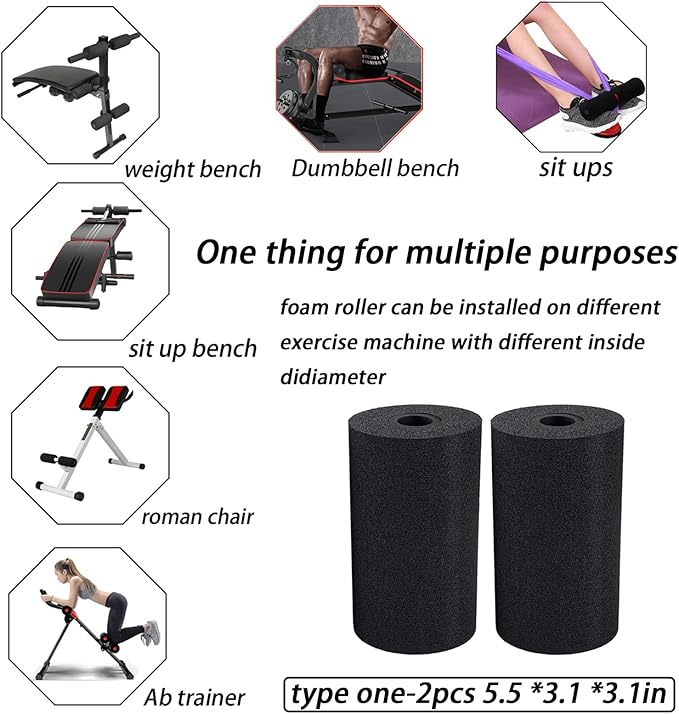 Foot Foam Pads Roller (5.5 * 3.1 * 3.1in), Weight Bench Foam for Inversion Table,Sit Ups,Leg Curl Attachment Extension (Black)