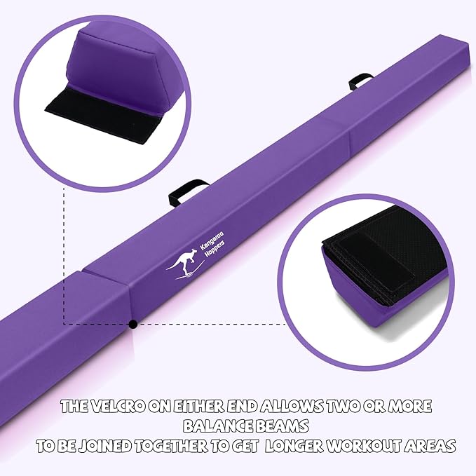 Kangaroo Hoppers 8FT Kids Balance Gymnastics Beam for Kids, Folding Extra Firm Foam Floor Beam for Beginners, Home Training Equipment with Anti-Slip Base, Carrying Bag