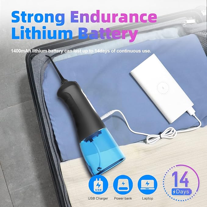 Cordless Water Flosser Teeth Cleaner, Nicefeel 300ML Portable and Rechargeable Oral Irrigator for Travel, IPX7 Waterproof, 3-Mode Water Flossing with 4 Jet Tips for Family