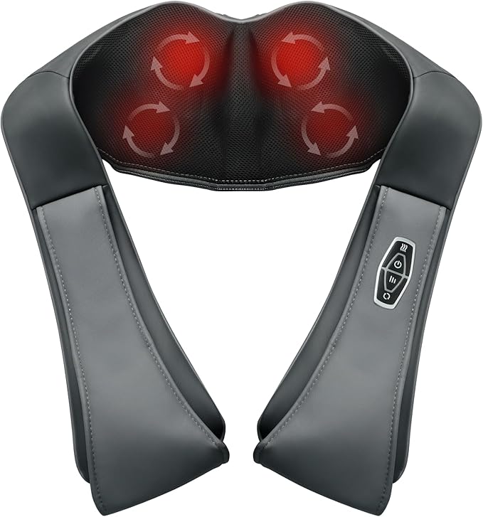 Cordless Shiatsu Neck Shoulder Massager with Heat Deep Kneading Muscle Pain Relief Ideal Gift for Men Women Office Use Travelers