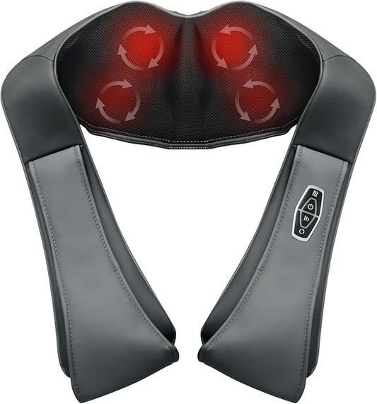Cordless Shiatsu Neck Shoulder Massager with Heat Deep Kneading Muscle Pain Relief Ideal Gift for Men Women Office Use Travelers