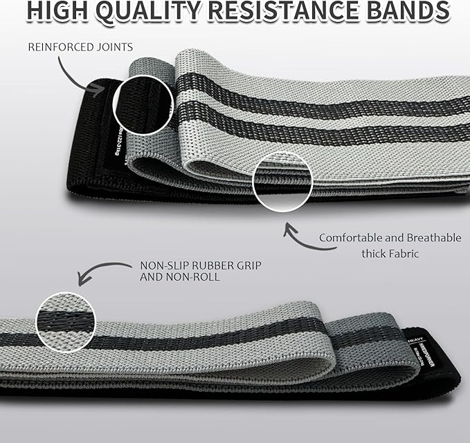 9 PCS Fabric Resistance Bands Set for Working Out, Non-Slip Exercise Booty Bands for Women & Men Leg and Glutes with Hair Ties and Tape Measure - for Home Gym Workout, Yoga, Pilates