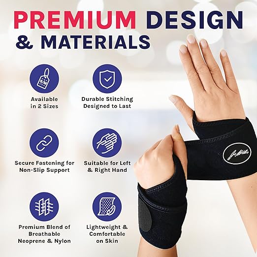 Doctor Developed Wrist Brace, Wrist Wraps for Carpal Tunnel Arthritis, Tendonitis, Hand Support, Ideal for Fitness, Weightlifting - Handbook Included (Large-1 Pack)