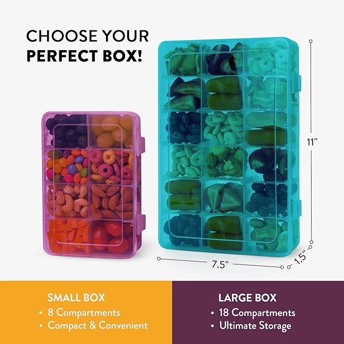 Large Kids Snack Box Containers Set of 2 -100 Labels, BPA-Free, Adjustable Compartments, Dishwasher Safe, Reusable Tray, Food Grade, Meal Prep Container, PARENT TESTED PARENT APPROVED AWARD (Blue)