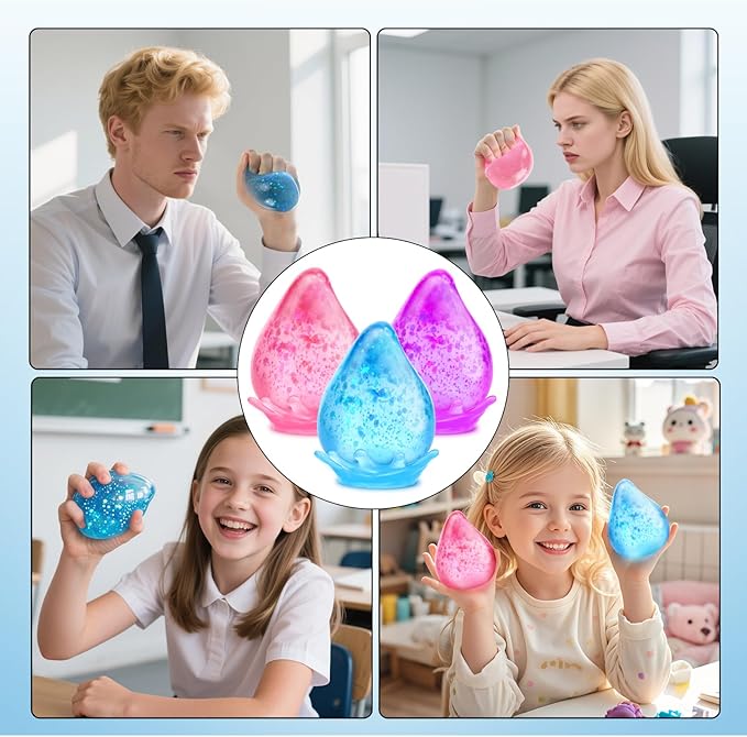 Fidget Toys Stress Cube for All Ages: 3 Pack Cube Squishies Anxiety Stress Relief, Ice Squishy Drop Malt Sugar Balls, Soft Sensory Calming Toys for Kids, Teens and Adults Party Favors, 3pcs