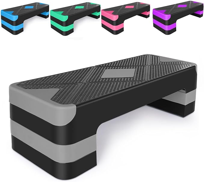 Adjustable Workout Aerobic Stepper in Fitness & Exercise Step Platform Trainer 3 settings adjustable height 4”-6”-8”