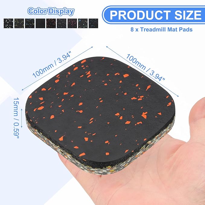 PATIKIL 8 Pcs Treadmill Mat Pads, 4x4x0.6 High Density Foam Anti Vibration Pad Sound Proof Floor Mat Exercise Equipment Mat for Carpet Protect Noise Reduction Home Gym, Orange