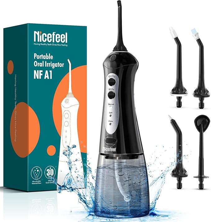 Nicefeel Cordless Water Dental Flosser – 300ML BPA-Free Portable Oral Irrigator, 3 Cleaning Modes, Fast Charge, IPX7 Waterproof for Teeth, Gums & Tonsil Stones – Home & Travel Use