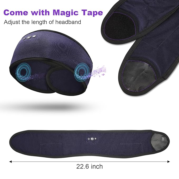 Sleeping Headphones Headband with Adjustable Hook and Loop, Bluetooth Headband Headphones for Sleeping Workout Running Yoga Gift - Unisex Purple