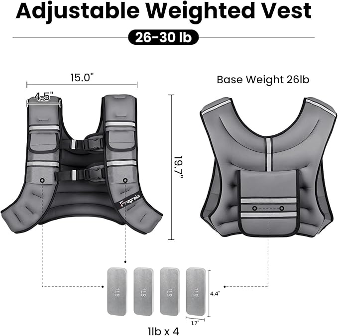 Fragraim Adjustable Weighted Vest for Women Men, 8-12lb/14-18lb/20-24lb/26-30lb Weight Vest with 4 Removable Iron Weights, Phone Holder and Back Pocket, Vest for Walking,Strength Training, Running