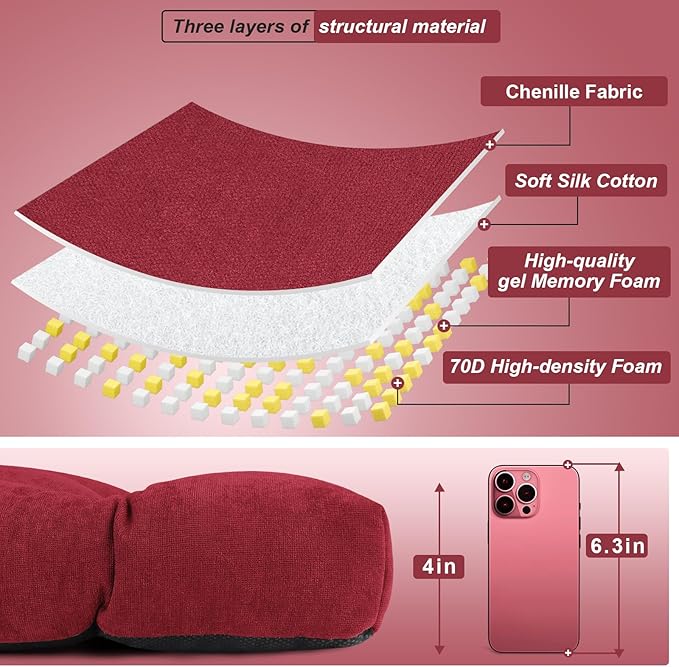 Bench Cushion 36 Inch - Chenille Fabric, High-Density Foam, Non-Slip Bottom, Soft Durable Indoor Tufted Long Seat Cushion for Window Garden Furniture (Red, 36x14x4 Inch)