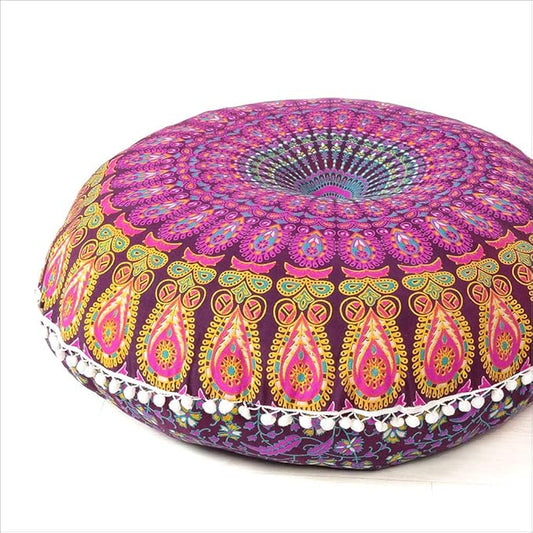 Eyes of India - Mandala Floor Pillow Cover Meditation Cushion Seating Throw Hippie Round Colorful Decorative Bohemian Indian Pouf Ottoman Handmade Cover ONLY (A1 Purple 2, 32" x 32")