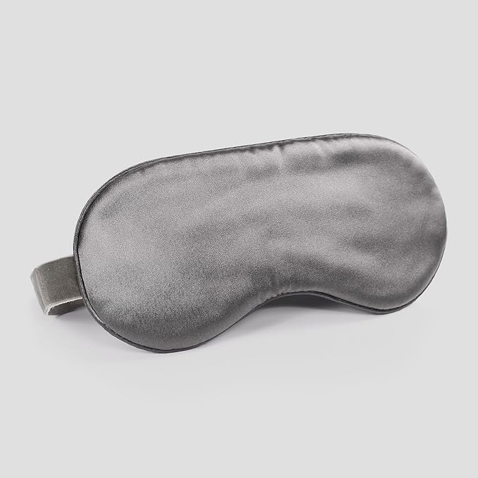 Luxury Silk Sleep Mask with 22mm Mulberry Silk, Velvet Elastic Band, Heat Therapy Pocket, and Travel Pouch, Grey Color