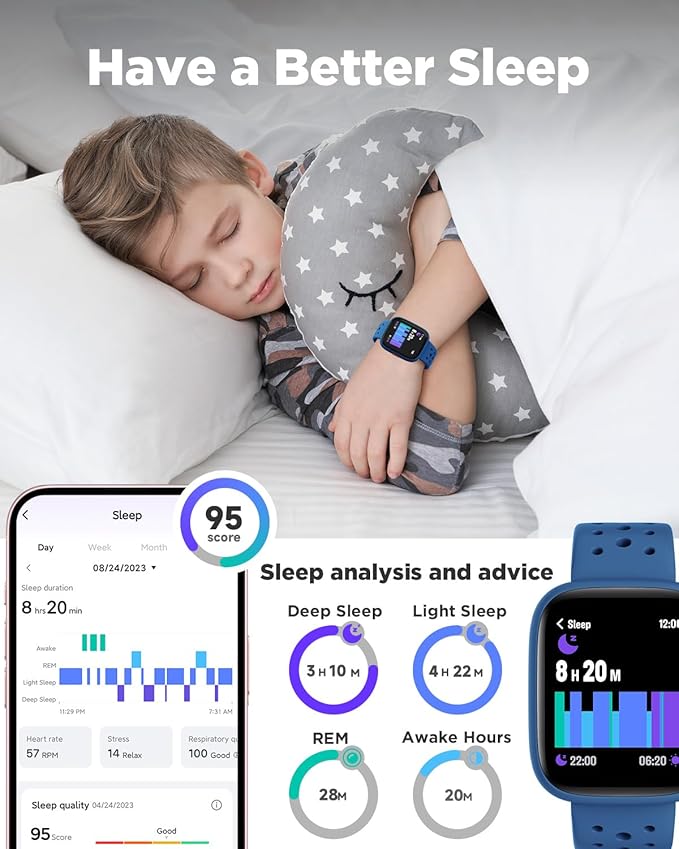 BIGGERFIVE Smart Watch for Kids No APP No Phone Needed, 1.8" Fitness Tracker Watch Pedometer, Heart Rate, Sleep Monitor, IP68 Waterproof, Step Counter, Puzzle Games for Girls Boys Teens 5-16, Blue