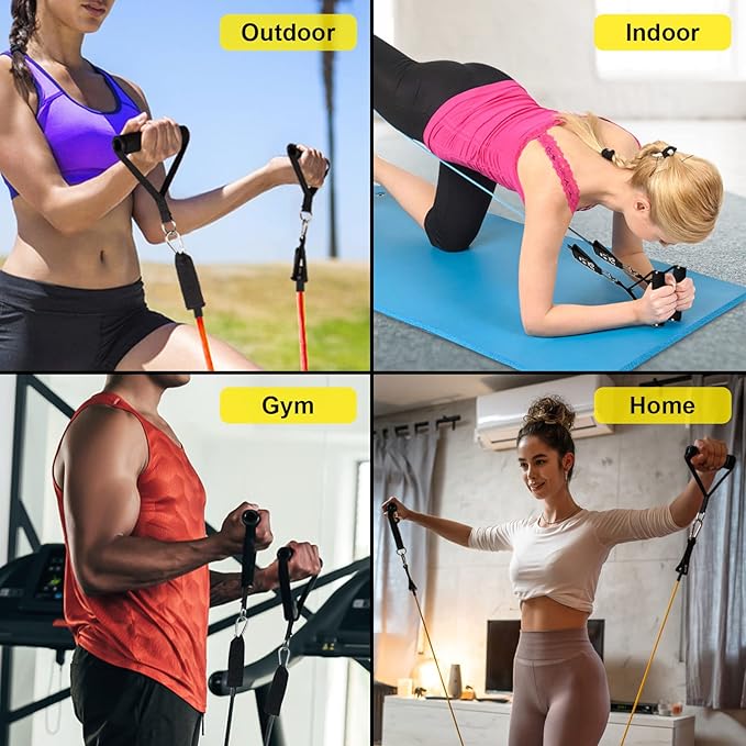Resistance Bands Set, Workout Bands with Handles, Door Anchor, Ankle Straps and Carry Bag, Exercise Bands for Shape Body and Home Workouts