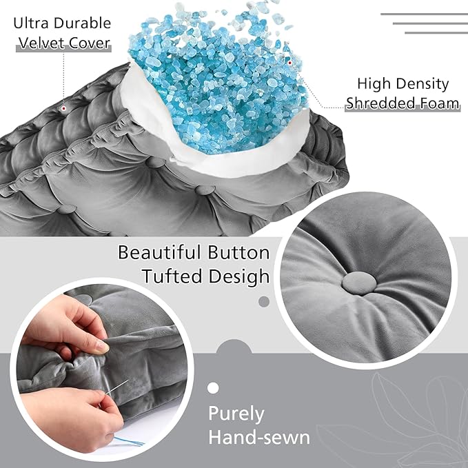 Bench Cushions for Indoor Furniture 42x16 in Velvet Kitchen Dining Piano Window Seat Cushion, Tufted Patio Porch Swing Thicken Bench Pad Memory Foam(Gray)