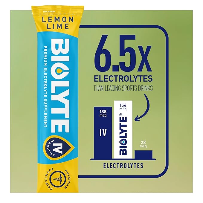 BIOLYTE IV Electrolyte Powder Packets, IV Liquid Drink Mix for Water, Doctor-Developed Hydration, HSA & FSA Approved Dehydration Relief, Chemotherapy Must Haves for Women & Men- Lemon Lime (16 Sticks)