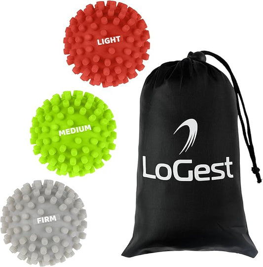 Logest 3-Piece Set Foot Massage Ball - for Trigger Point Therapy, Injury Rehabilitation & Deep Tissue Massage Balls - Prevent Stiffness & Improve Strength - Silicon Spike Ball for Foot and Back