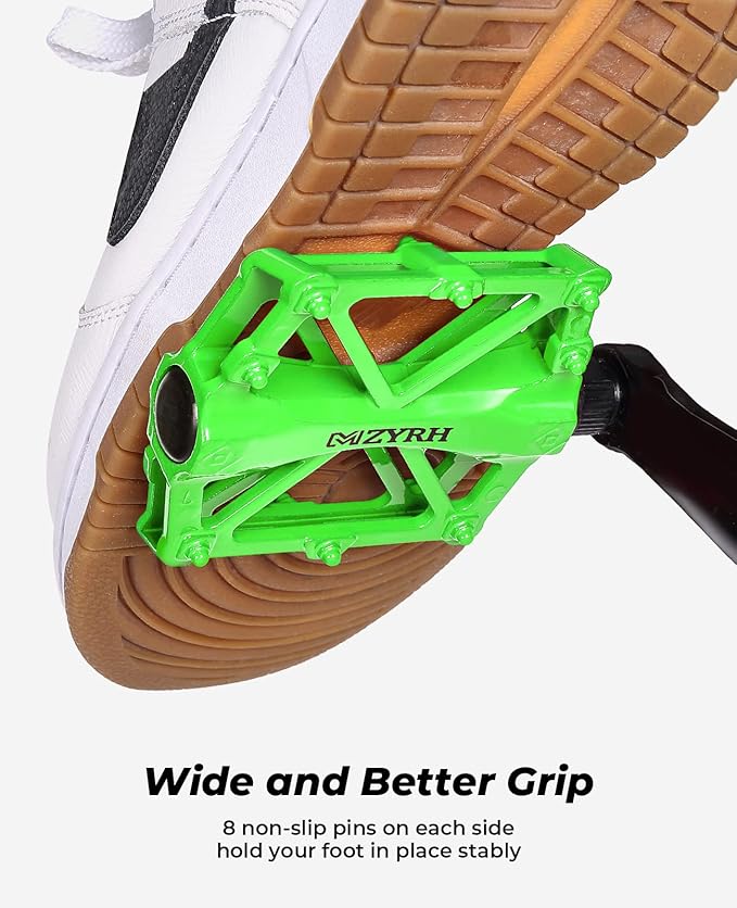 KEMIMOTO Mountain Bike Pedals MTB Bicycle Flat Pedals, 9/16'' CNC Aluminum Durable Sealed Bearings for Most Bikes BMX MTB Enduro Downhill Trail (Two Pack) (Green)