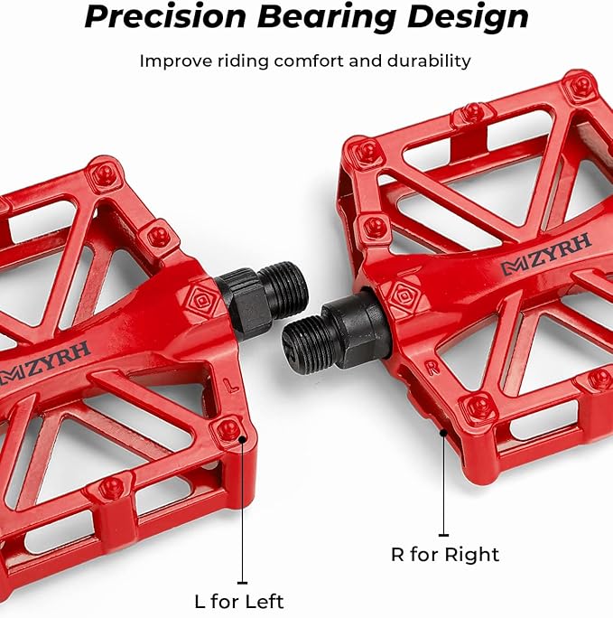 KEMIMOTO Mountain Bike Pedals MTB Bicycle Flat Pedals, 9/16'' CNC Aluminum Durable Sealed Bearings for Most Bikes BMX MTB Enduro Downhill Trail (Two Pack) (Red)