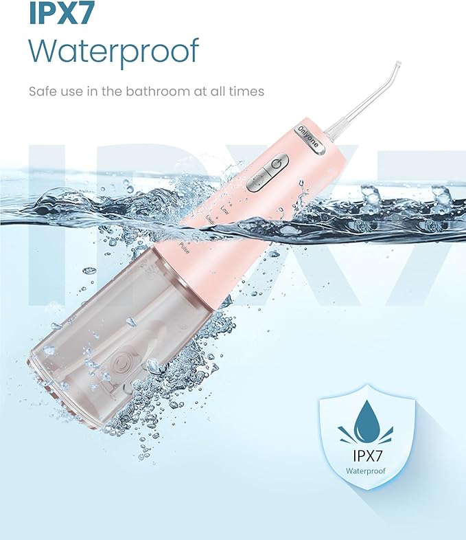 Onlyone Water Dental Flosser Pick for Teeth, 300ML Portable Oral Irrigator, Rechargeable Travel Irrigation Cleaner, Professional Electric Flossing Machine Birthday Gifts for Women,Mom,Girlfriend Pink