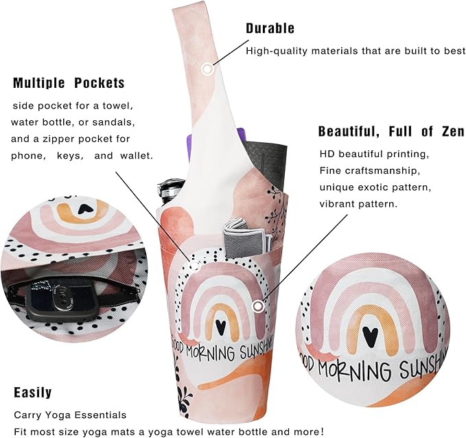 Fashion Printed Yoga Mat Bag with Large Side Pocket & Zipper Pocket Long Tote Yoga Bag Fit Most Size Mats - Holds More Yoga Accessories