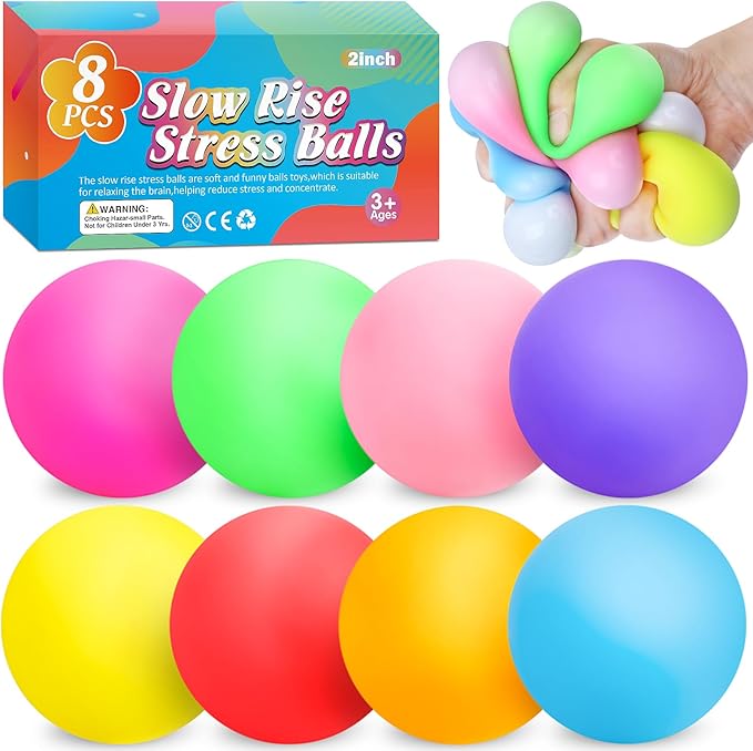8 Pack Slow Rising Stress Ball,Stress Balls for Kids Adults,Stretchy Fidget Toys for Anxiety Relief,Hand Therapy Sensory Squishy Ball,Squishy Toys,Treasure Prize Box Toys for Kids Classroom