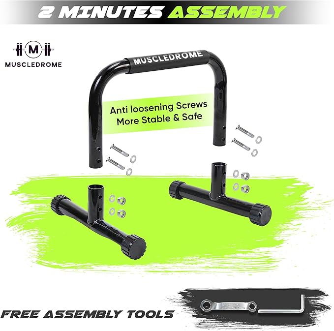 Push Up Bar for strength traning, Heavy Duty Steel Parallettes with Non Slip Handles, Stable Pushup Stands for Dips, Handstands & Calisthenics, 11.8in High x 17.9in Wide, Home Workout equipment