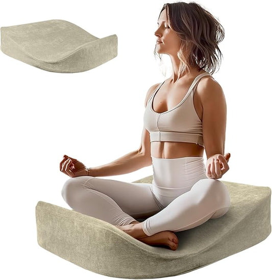 Meditation Cushion - Floor Pillow, Enlarge High Density Extremely Firm, Large Big Foam Floor Cushion Seating for Adults - Premium Yoga Pillows for Adults Gifts for Women, Men Khaki