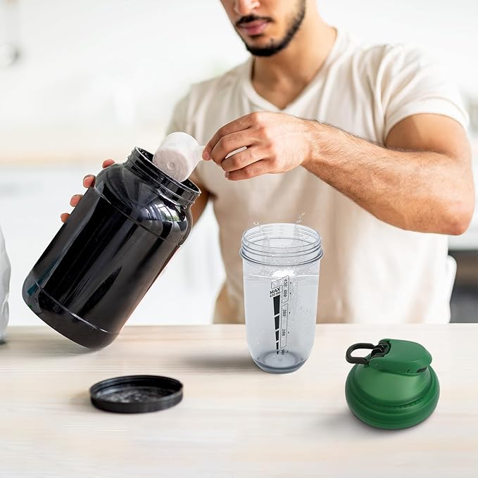 20 oz protein shaker bottle, TRITAN Plastic, BPA/BPS Free Whey Protein Drink Cups for Pre-Workout and Gym, Blender Shaker for Blending Protein Shakes, Overnight Oats and Smoothies (green)