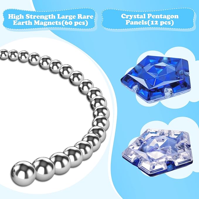 LAFFTRAK Magnetic Fidget Sphere Magnet Toys - Crystal Diamond Blue - Magnets Sensory Toys - 12 Piece Set - Creativity Beyond Imagination, Inspirational, Recreational, Fun Desk Toy for Adults