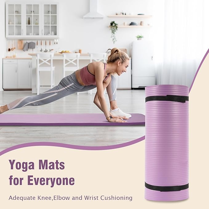 BalanceFrom GoCloud 71" x 24" All-Purpose 1-Inch Extra Thick Double-Sided Non-Slip High Density Anti-Tear Exercise Yoga Mat with Carrying Strap, Gray