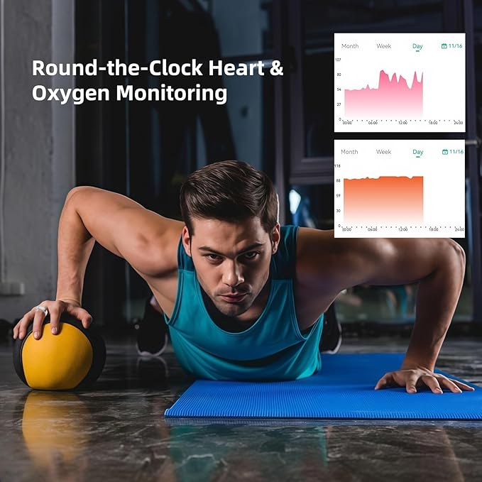 Smart Ring Fitness Tracker for iOS & Android – Sleep Monitor Heart Rate Blood Oxygen & Pressure 8 Sports Modes IP68 Waterproof NO Subscription Long Battery Life (Titanium Silver, 9#)