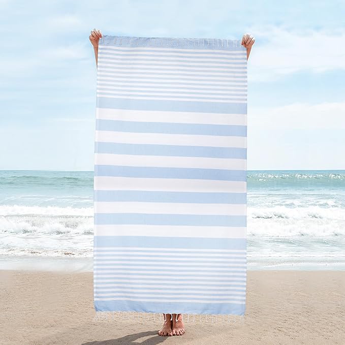 Urban Villa (Set of 6, 36x72 Inches Turkish Beach Towel Oversized Absorbent Extra Large - Sand Free Quick Dry Bath Towels - Lightweight Travel Cruise Camping Spa Towels - Light Blue
