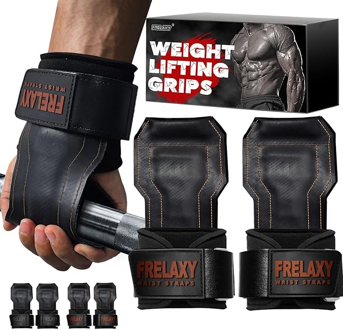 Frelaxy Lifting Wrist Straps, Rubber Weight Lifting Grips with Non-Slip Palm & Wrist Wraps Support for Deadlifts, Pull Ups, Rows, Heavy Powerlifting, Lat Pulldowns