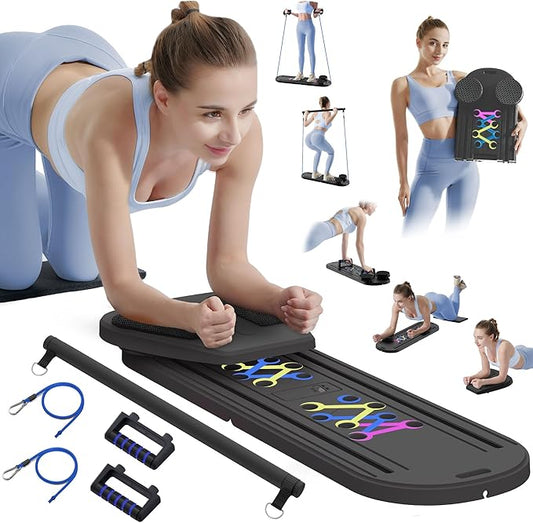 Pilates Board Pilates Reformer Set, Multifunctional Pilates Board for Home Workout, Foldable Abs Core Trainer Board,Pilates Board for Women, Men & Beginners for Full-Body Workouts