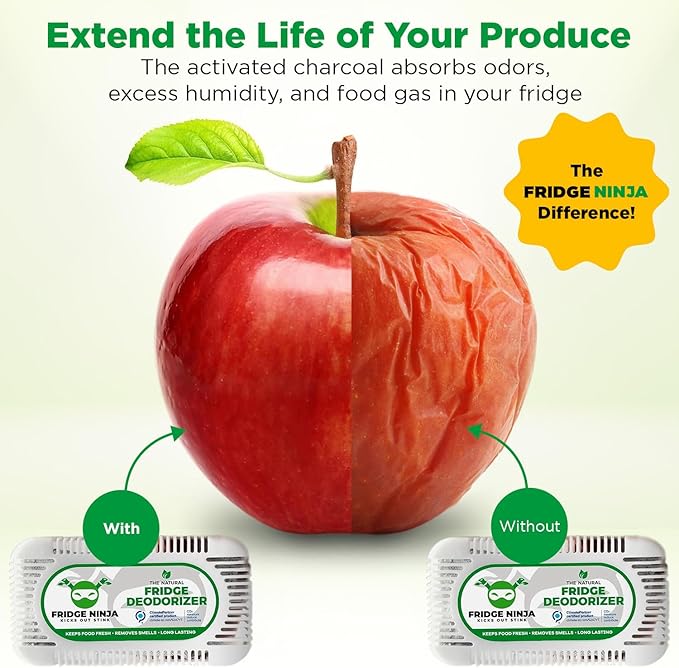 Fridge Ninja 2-Pack Unscented Activated Charcoal Fridge Deodorizer - More Effective Than Baking Soda