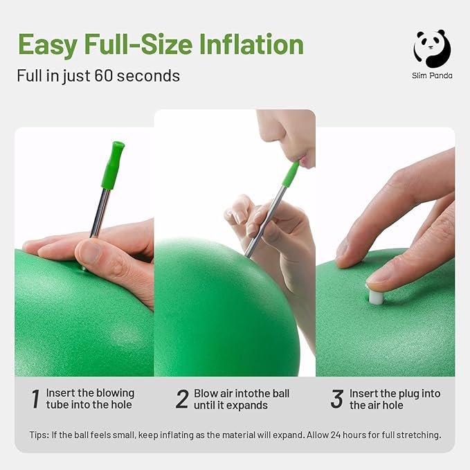 Slim Panda Pilates Ball, 9 Inch Small Exercise Ball, Anti Burst Mini Yoga Ball for Stability, Workout, Barre, Core Strength, Physical Therapy, Balance, Stretching