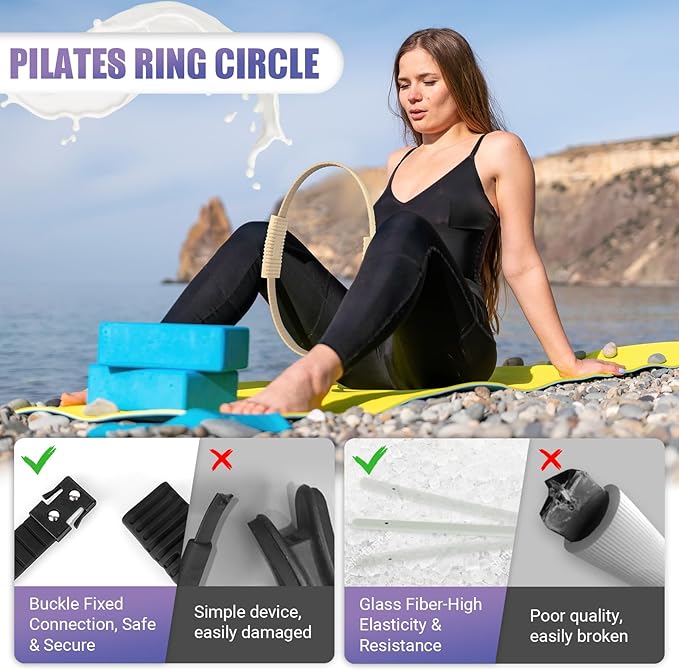 Pilates Ring, 13.5"/12" Silicone Magic Circle with Training Poster & Portable Bag, Pilates Ring Circle for Inner Thigh Workout, Yoga, Lose Weight & Physical Therapy for Women