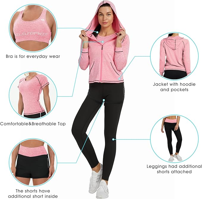 Women Workout Clothes Set 5 PCS Exercise Athletic Outfits Set