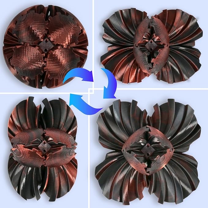 Gear Ball, 3D Printed Gear Ball, Gear Sphere Fidget Toy Stress Relief Toy for ADHD, Anxiety Relaxing Toy for Adults at Work/Study/Travel (RedBlack, TwistedLine)