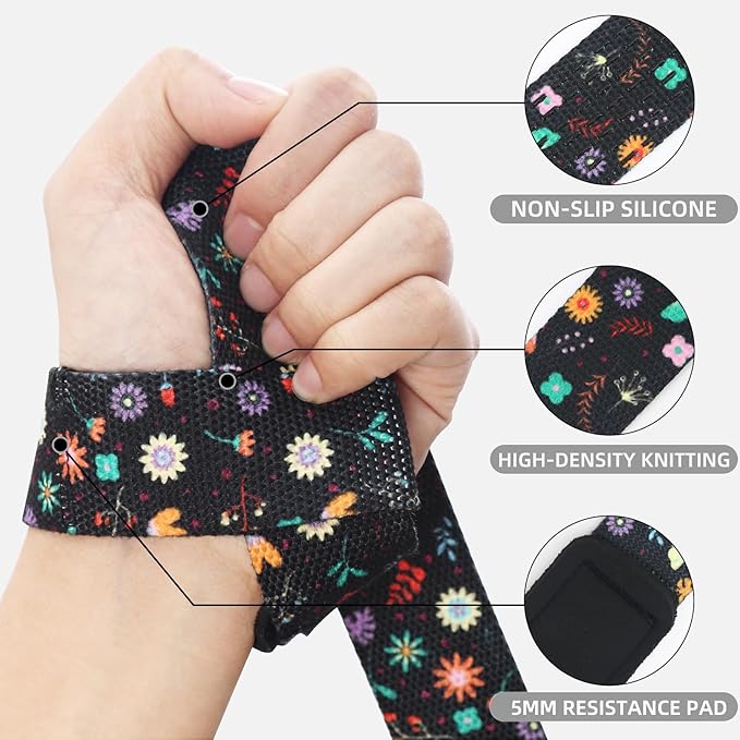SKDK Cotton Hard Pull Wrist Lifting Straps Grips Band-Deadlift Straps with Neoprene Cushioned Wrist Padded and Anti-Skid Silicone - for Weightlifting, Bodybuilding, Xfit, Strength Training