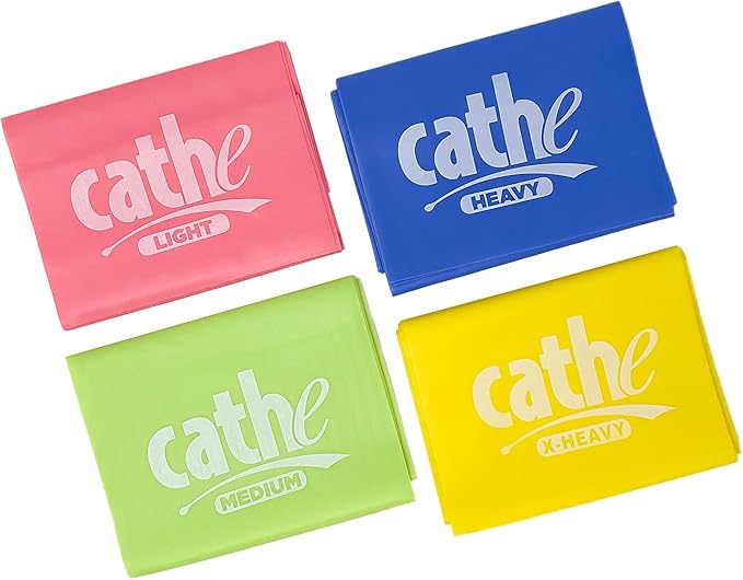 Cathe TPE 6ft Elastic Stretch Resistance Bands Set • Latex Free Exercise Resistance Band Set of 4 Elastic Bands for Exercise with Travel Carry Case • Resistance Bands for Women and Men