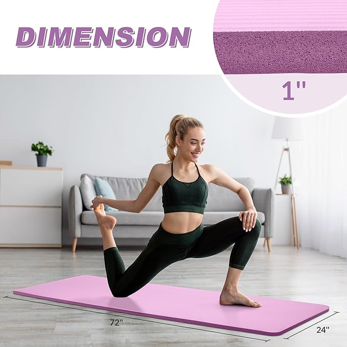 BalanceFrom 1-Inch Thick High-Density Exercise Yoga Mat, Non-Slip Workout Mat with Carry Strap for Men & Women, Ideal for Pilates, Stretching & Floor Exercises at Home or Gym, Multiple Color