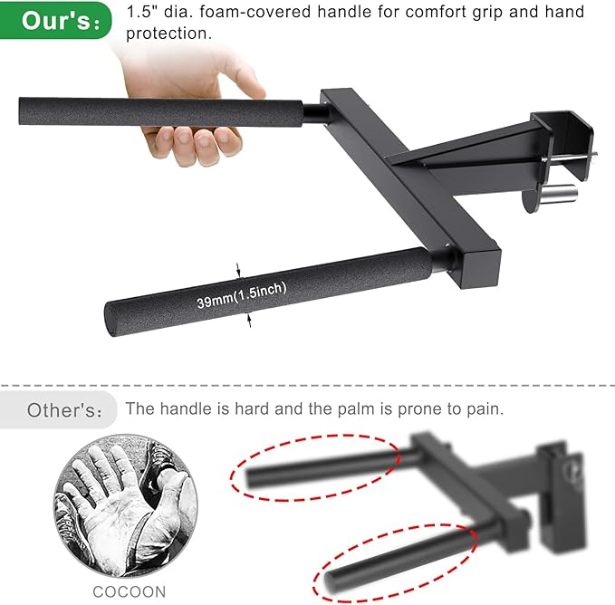 SELEWARE Y-Shaped Dip Bar for 2"x2" or 3"x3" Power Rack with 5/8" or 1" Holes, Heavy Duty Dip Bar Attachment with Non-Slip Grips, Squat Rack Accessories for Home Gym Strength Training