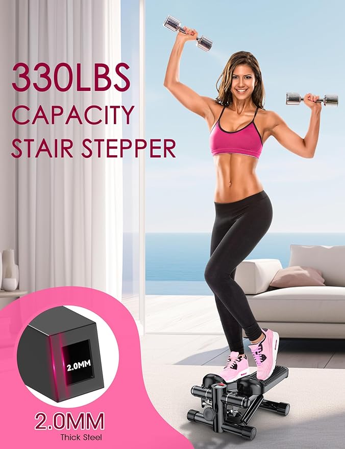 Steppers for Exercise at Home, KitGody Mini Stepper with Resistance Bands, Portable Stair Stepper for Home 330LBS Capacity, Adjustable Height Fitness Stepper Machine