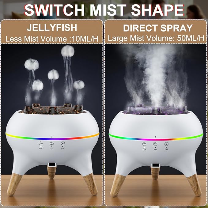 Morbou Essential Oil Diffuser Jellyfish Mist Dancing with Music Aromatherapy, 7 Colorful Lights Hotel Collection Diffuser Oils Scents for Home, Extra 2 * 10ml Essential Oils