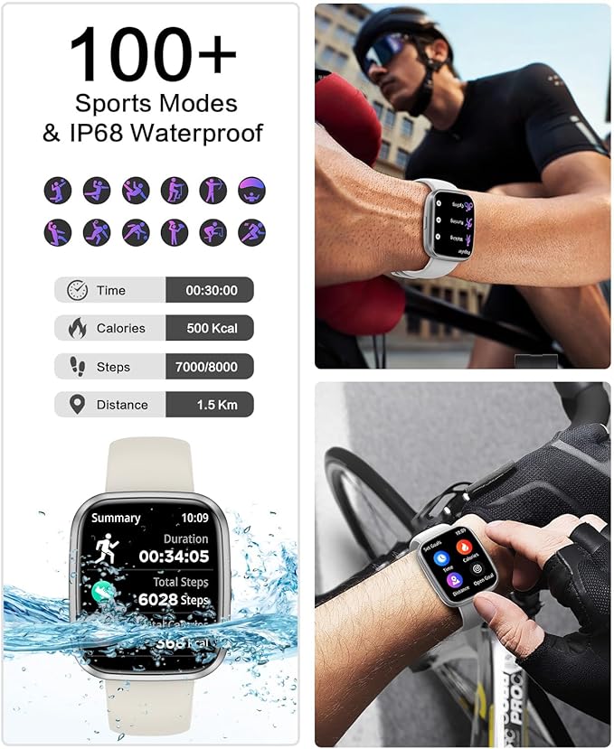 Smart Watches for Women, 1.75" Bluetooth Call, AI Voice Smartwatch, 24/7 Heart Rate Monitor, Blood Pressure/SpO2/Sleep Tracker, IP68 Waterproof, 100+ Sports Fitness Tracker for Android iOS Grey